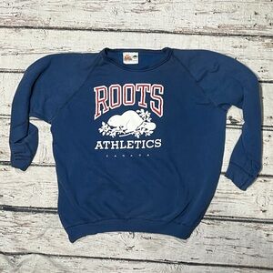 Vintage ROOTS Canada Blue 1980s Classic Crewneck Pullover 80s Sweatshirt